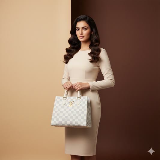 IS-01053-Check Tote Bag-White