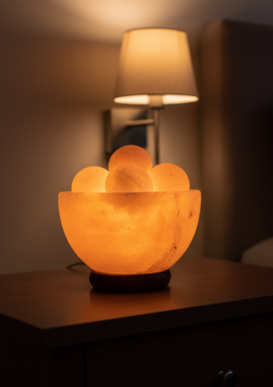 Fire Bowl Himalayan Salt Lamp with Natural Salt Balls – Premium Warm Ambient Glow