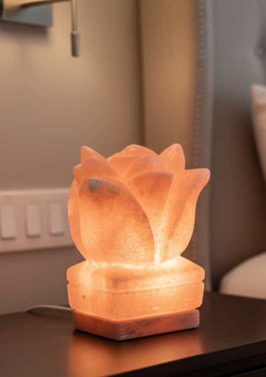 Rose Shaped Himalayan Salt Lamp – Hand-Carved Natural Crystal Mood Light