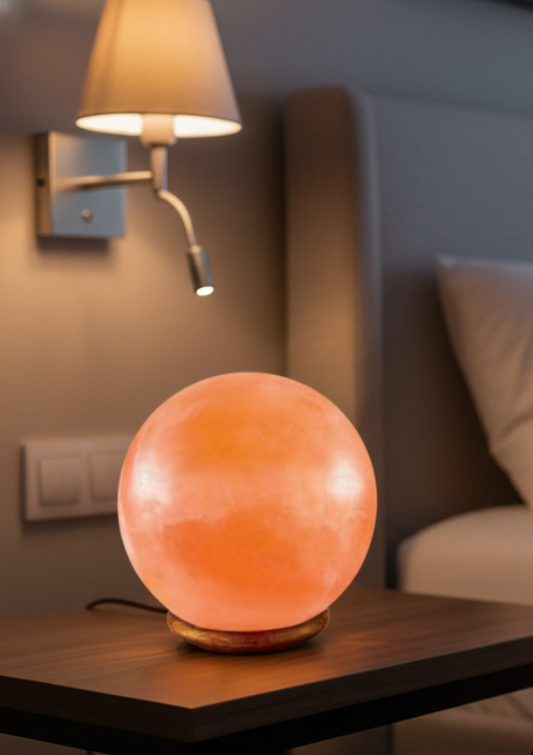Globe Shaped Himalayan Salt Lamp – Hand-Carved Crystal Sphere Warm Glow Decor
