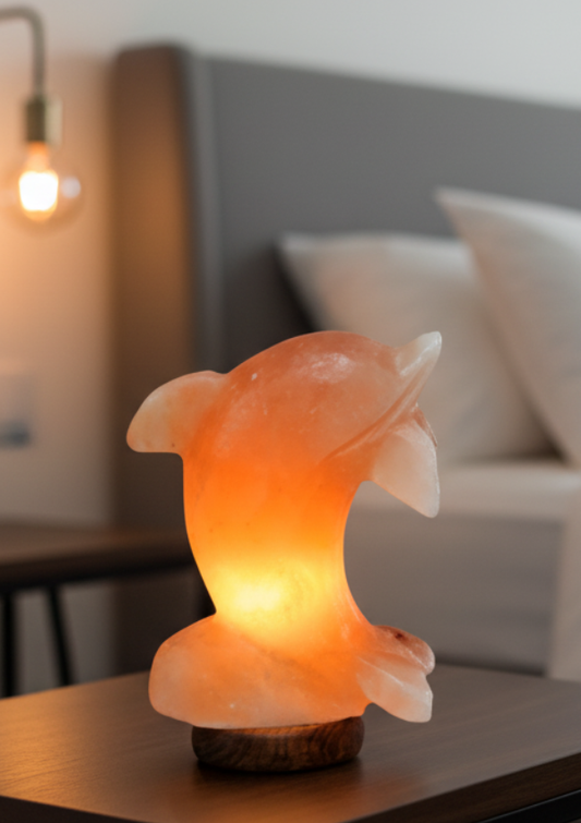 Dolphin Shaped Himalayan Salt Lamp – Hand-Carved Crystal Warm Glow Decor