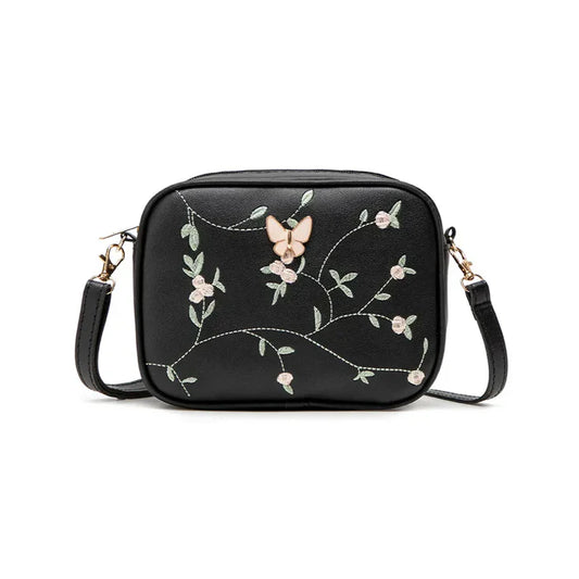 IS-01031-Floral Embroidered Crossbody Bag-Black