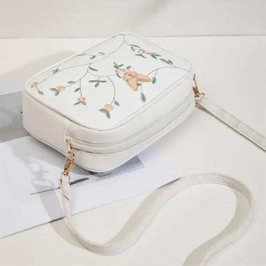 IS-01031-Floral Embroidered Crossbody Bag-White