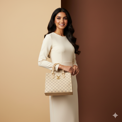 IS-01053-Check Tote Bag-Beige