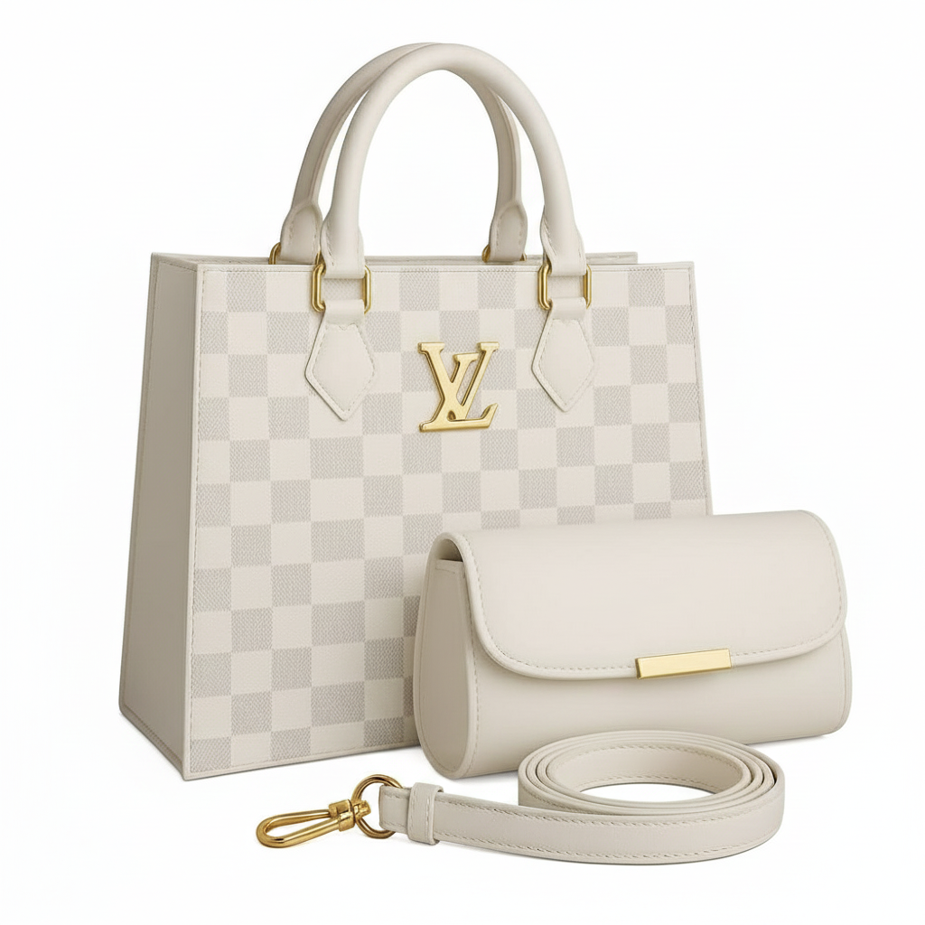 IS-01053-Check Tote Bag-White