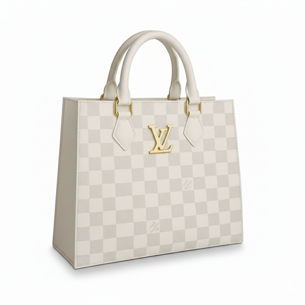 IS-01053-Check Tote Bag-White