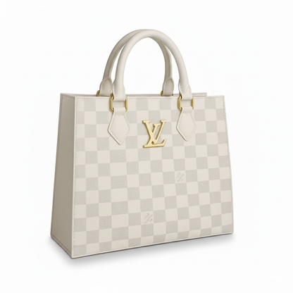 IS-01053-Check Tote Bag-White